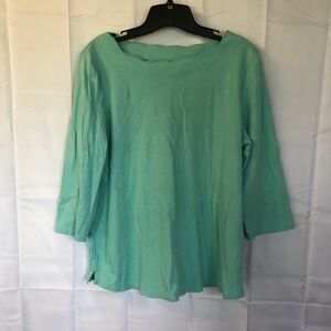 Croft & Borrow Teal 3/4 Sleeve Top with Scalloped Neckline - Size M